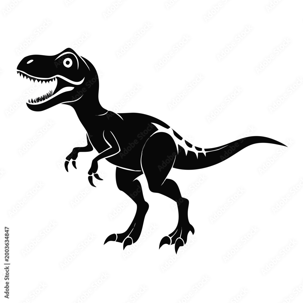 Fototapeta premium Happy dinosaur silhouette with friendly expression and playful stance. Joyful happy dinosaur illustration features bold lines and dynamic pose, ideal for children's products or educational materials.