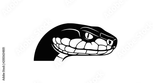 Cuadro en lienzo Black Snake Head Silhouette, Aggressive Reptile Illustration