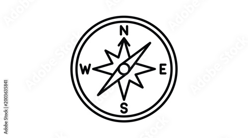 Compass icon displays cardinal directions for navigation.
