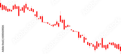 Red candlestick chart showing bearish stock market decline, financial graph visualization with downward price volatility, economic crisis and loss analysis for trading data