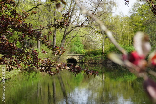 Scenic view of Reiterbrücke (Rider's Bridge) in Tiergarten Park, Berlin, Germany, on a beautiful sunny day in spring