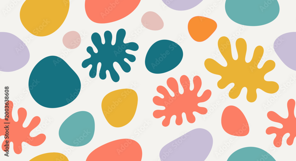 Fototapeta premium Abstract Organic Shapes Pattern, Colorful Blob Background, Playful Design