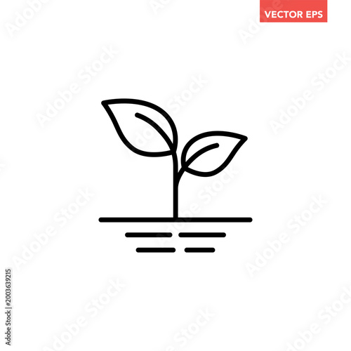 Photos Black single sprout line icon, simple eco seedling emerges from fertile ground f