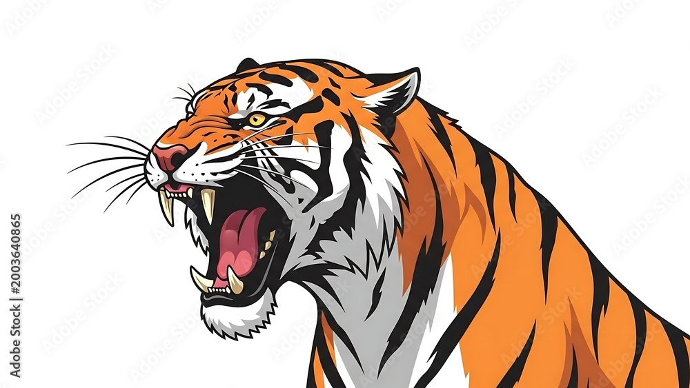 Fototapeta premium Angry tiger roaring loudly outside.