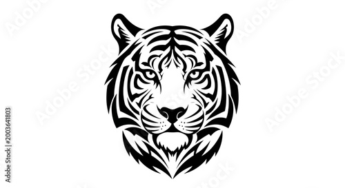 Black and white tiger head illustration.