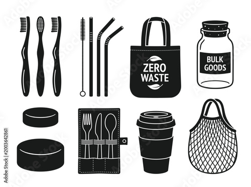 Eco-friendly items, showcasing a variety of reusable and sustainable products for a zero-waste lifestyle