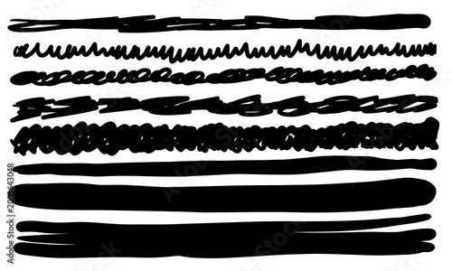 Set of vector brush strokes, various shapes. Collection of hand drawn different graphic elements.
