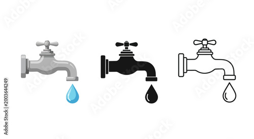 Tableau sur toile Dripping Faucet Icons Simple illustrations of water taps with falling droplets,