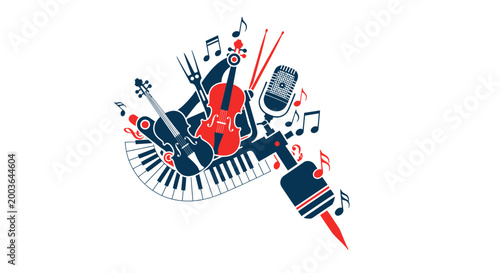 Musical instruments logo with notes.