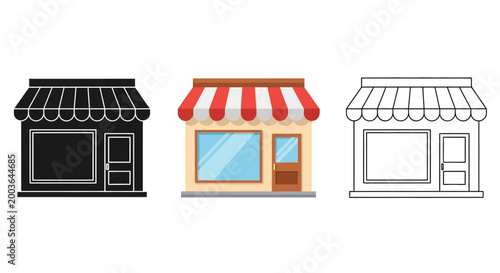 Fotografie Versatile vector illustration showcasing a trio of distinct shop storefront icon
