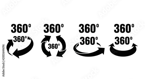 Fotografía Set of graphic 360-degree rotation icons representing a complete circular view a