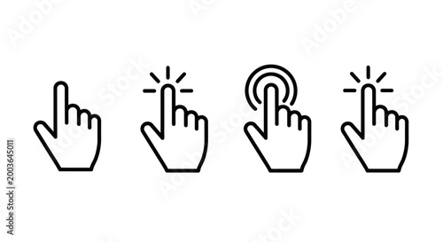 Collection of four hand cursor icons representing clicking, tapping, and selection actions in digital interfaces