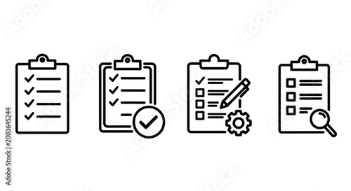 Checklist icons representing task completion, planning, and evaluation for efficiency and project management