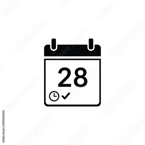 A calendar icon displays the number 28 with a clock and checkmark symbol.