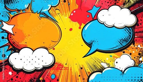 Explosion of Comic Book Speech Bubbles and Clouds.