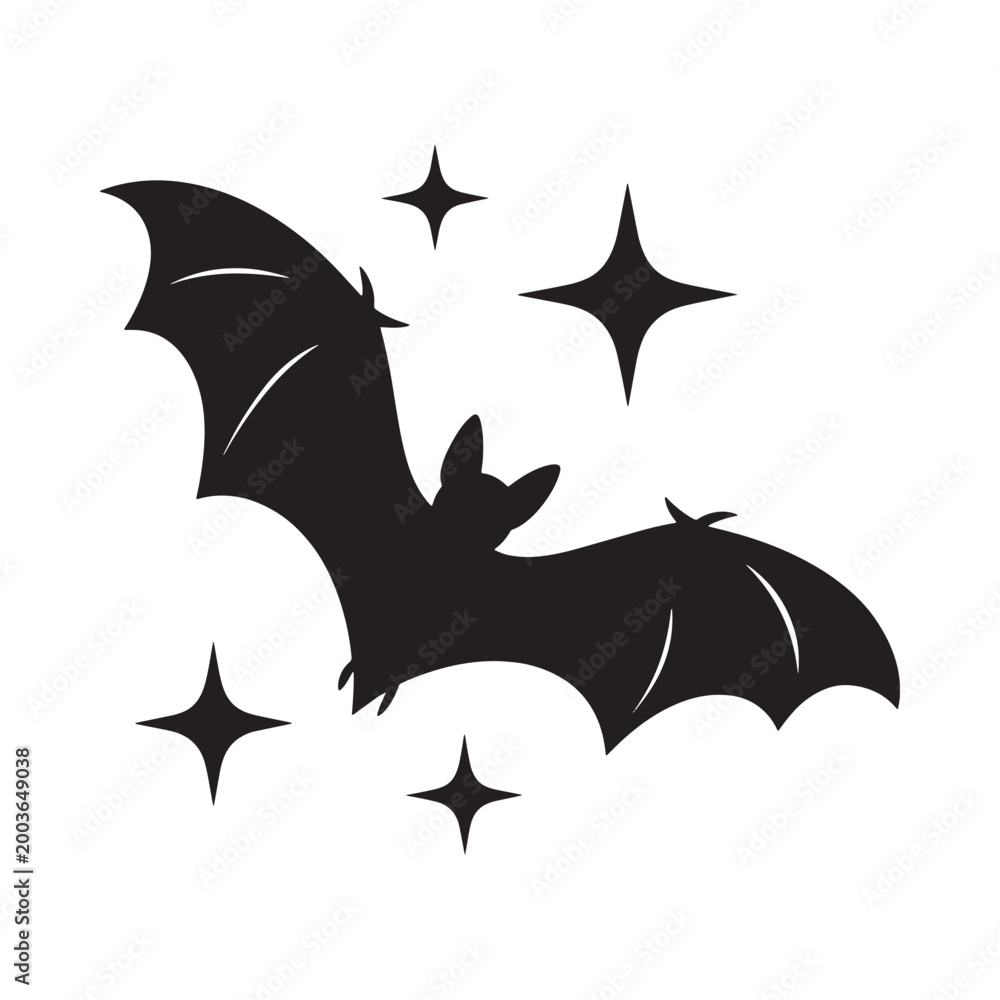 Fototapeta premium Bat silhouette with sparkles isolated on a white background