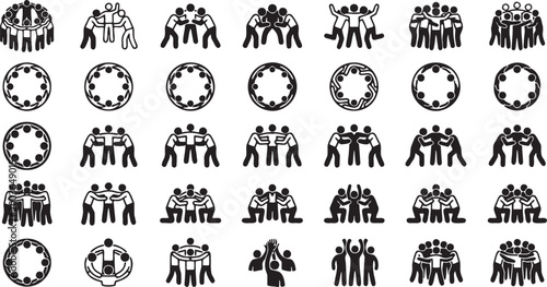 Konstfotografi Sports Team Huddle and Unity Vector Icons - Strategy & Solidarity Poses