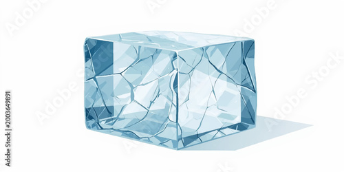 Ice Cube's Structure: a detailed image showcasing the coldness, fragility, and crystalline patterns of an ice cube. Emphasizing the cube's facets and the purity of ice