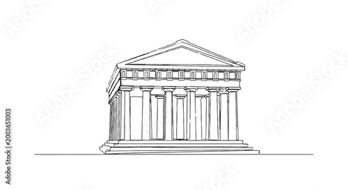 Detailed outline of classical Greek temple with majestic columns and ancient architectural features