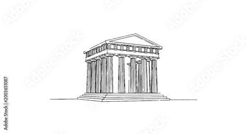 Illustration of a classical Greek temple showcasing ancient architectural design with tall columns and detailed frieze