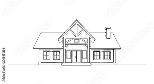 Elegant front elevation sketch of a modern suburban house showcasing detailed architectural lines and a distinctive gabled roof
