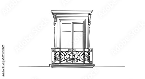 Elegant vintage balcony with ornate ironwork and classic window design capturing timeless architectural charm