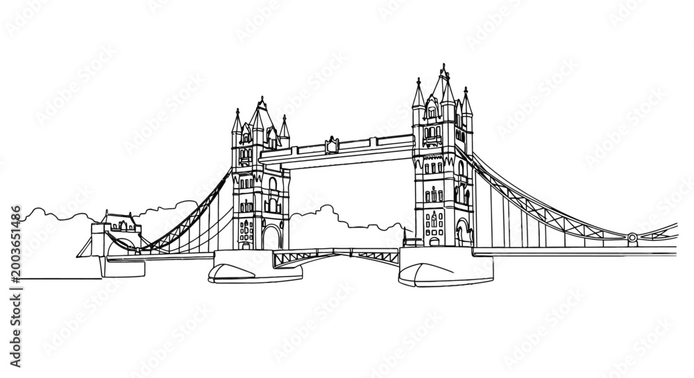 Obraz premium Minimalist Line Art Illustration of Tower Bridge in London with Elegant Architectural Details