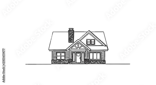 Fototapeta Illustration of a Cozy Two-Story Cottage with Chimney and Detailed Front Porch Design for Architectural Concept Visuals