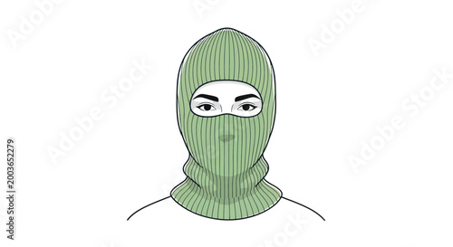 Cuadro en lienzo Illustration of a person wearing a green balaclava ski mask, front view