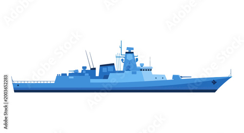 Modern Warship Illustration - Navy Frigate Ship Isolated