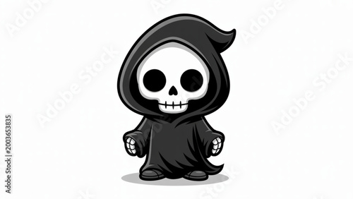 Cartoon ghost character with hood standing and smiling Vector