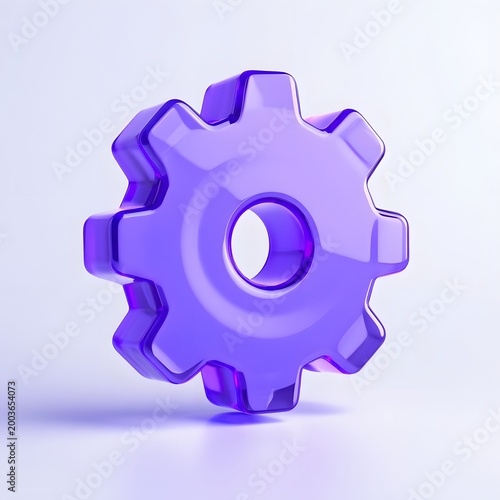 3d purple frosted gear icon isolated on transparent background for tech design
