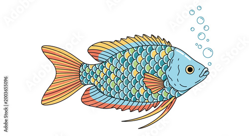 Colorful Cartoon Fish Swimming with Bubbles