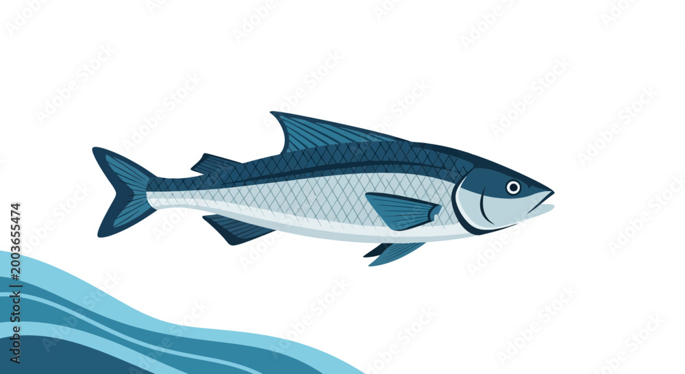 Obraz premium Stylized Blue Fish Swimming in Water - Aquatic Life Illustration