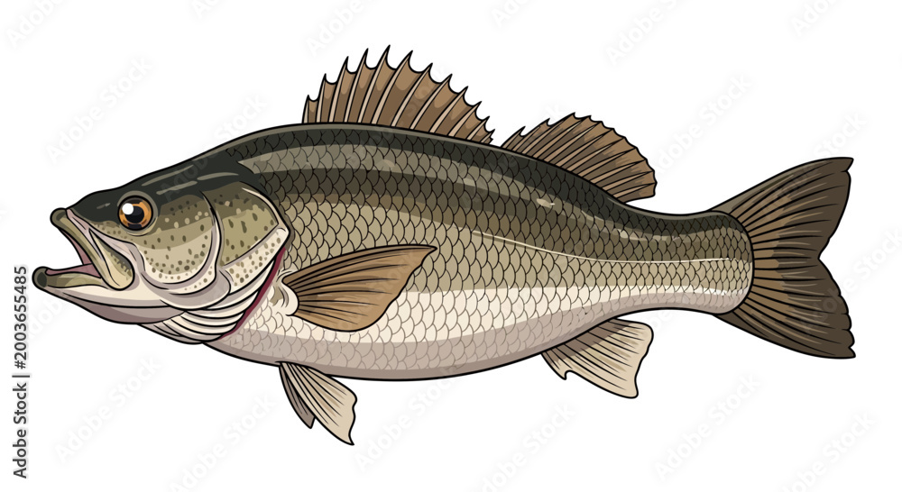 Fototapeta premium Striped Bass Fish Illustration - Aquatic Wildlife