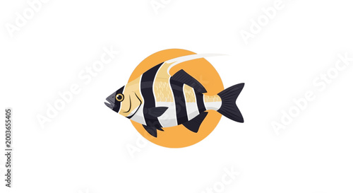 Striped Angelfish illustration, vibrant marine life, simple flat design, isolated on white
