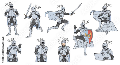 Collection of Knights in Various Poses and Actions.