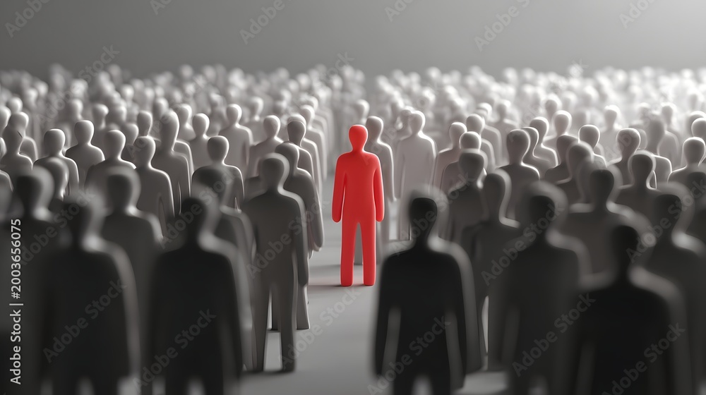 Obraz premium A solitary figure stands out in a crowd, representing individuality and uniqueness.