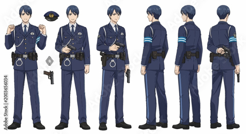 Police officers in navy blue uniform.