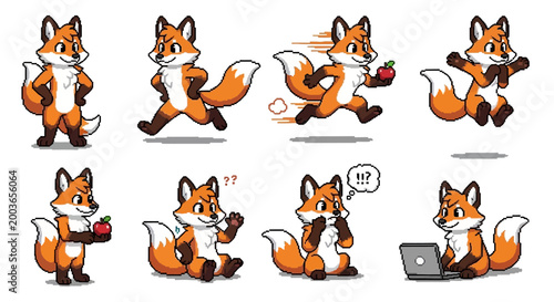Cartoon Fox Character Various Poses.