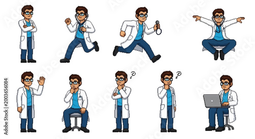Doctor Character Poses Collection Medical Professional Illustration.