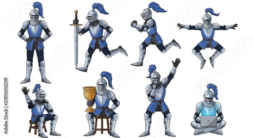Canvas Print Collection of Knights in Various Poses and Actions.