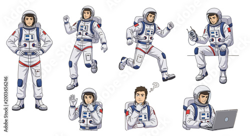 Collection of Astronauts in Various Poses and Activities.