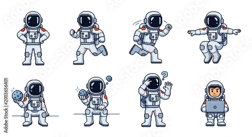 Collection of Astronaut Poses and Actions in Space Suits.