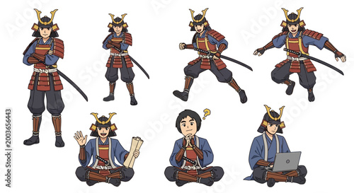 Collection of Samurai Warriors in Various Poses and Attire.