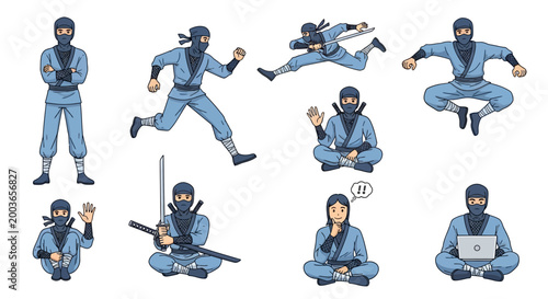Collection of Ninjas in Various Poses and Actions.