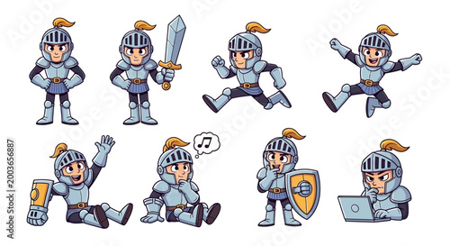 Cute Knight Character Set With Multiple Poses.