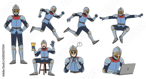 Knight character set in various poses and actions.