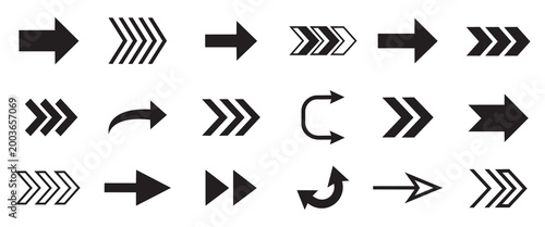Collection of black arrow icons directional and movement indicators