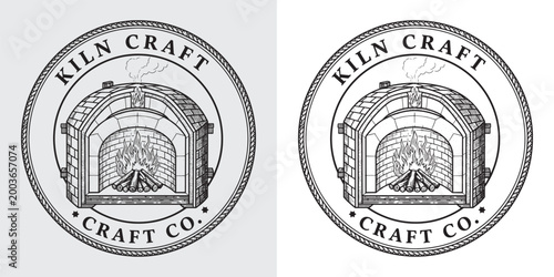 Vintage Hand Drawn Wood Fired Pizza Oven Logo Design